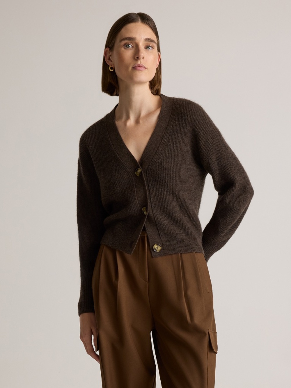 Quince Baby Alpaca-Wool Cropped Cardigan Light Grey Sz S Lightweight